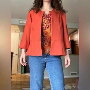 Madison Leigh Orange Blazer with Printed Tank Top Underneath